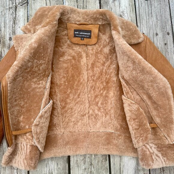 100% Sheepskin Bomber Suede Jacket Shearling REAL - Picture 2 of 7